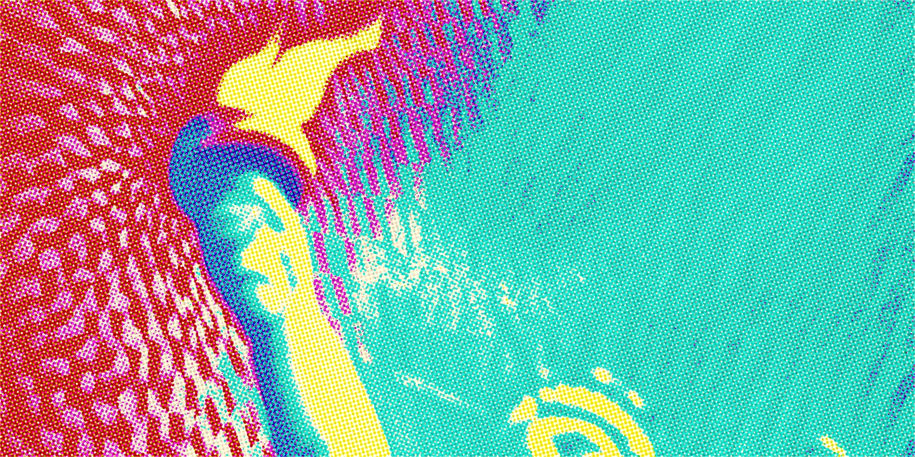 Stylized halftone image of the Statue of Liberty torch.