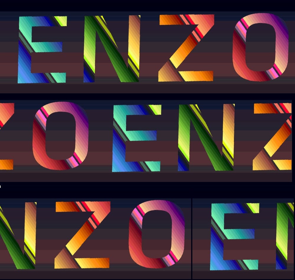 Three rows of colorful ENZO letterforms.